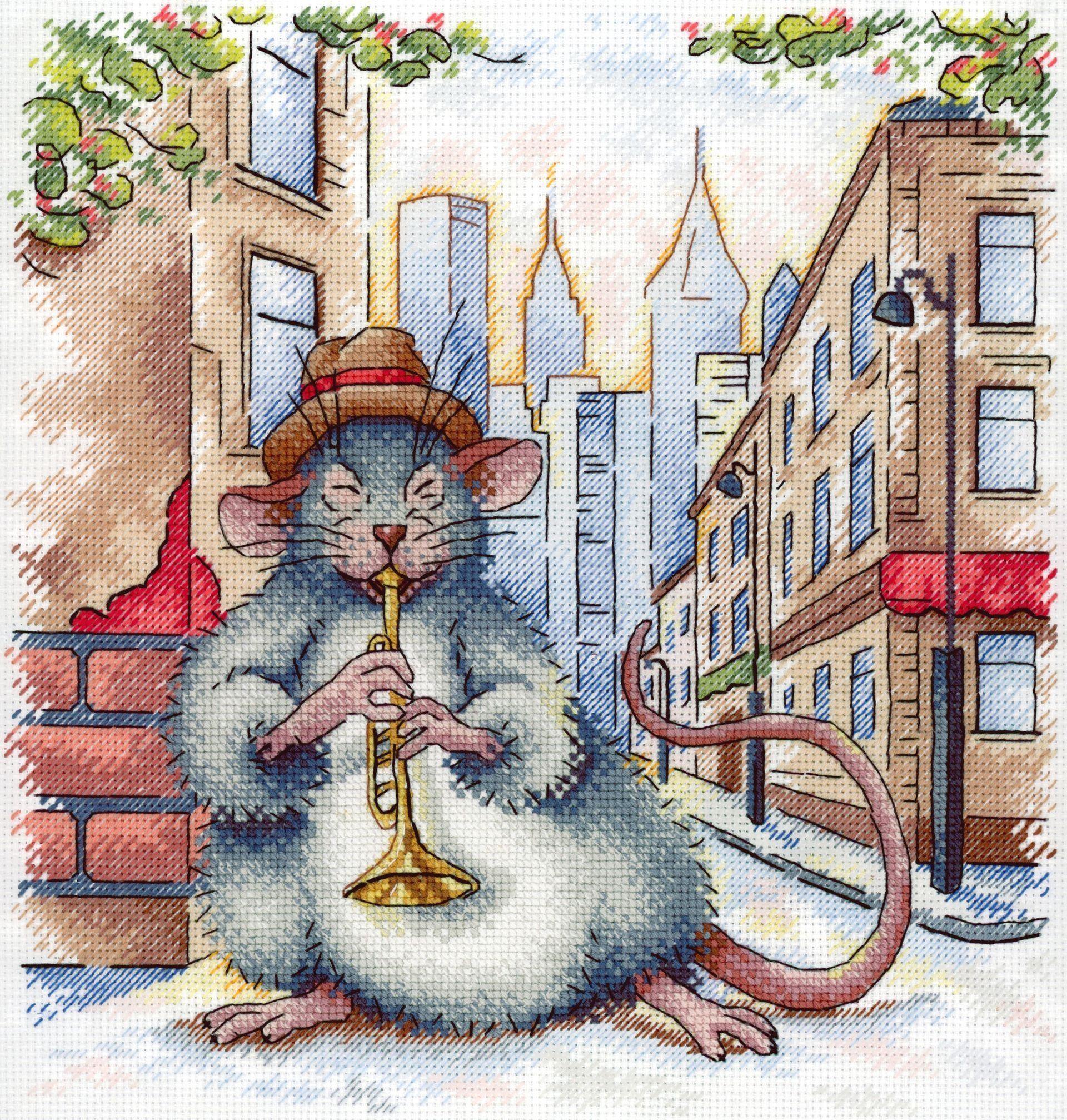 Street Jazz SNV-698 Counted Cross Stitch Kit featuring 29 colorful threads and 18 count AIDA canvas.