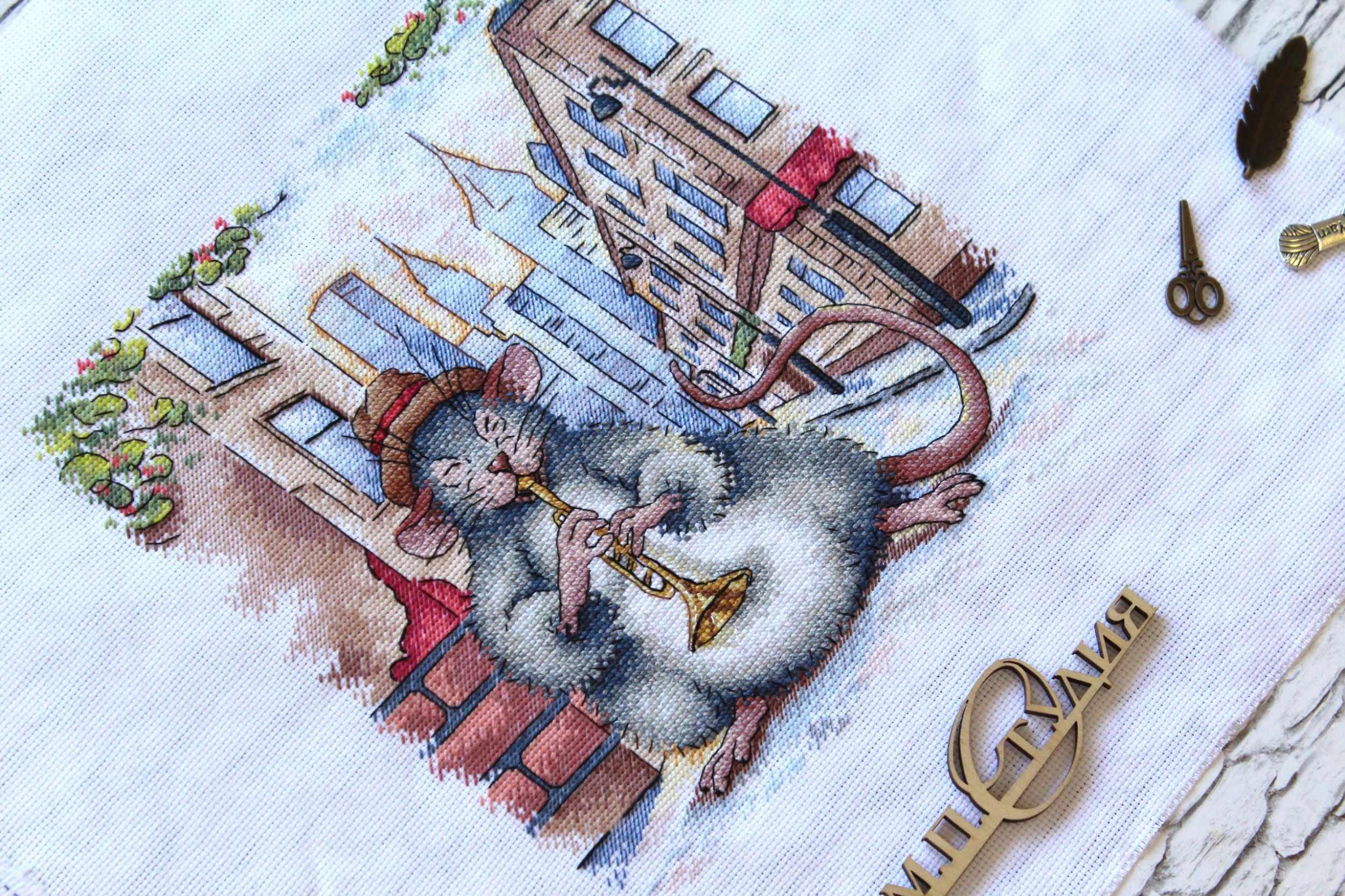 Street Jazz SNV-698 Counted Cross Stitch Kit featuring 29 colorful threads and 18 count AIDA canvas.