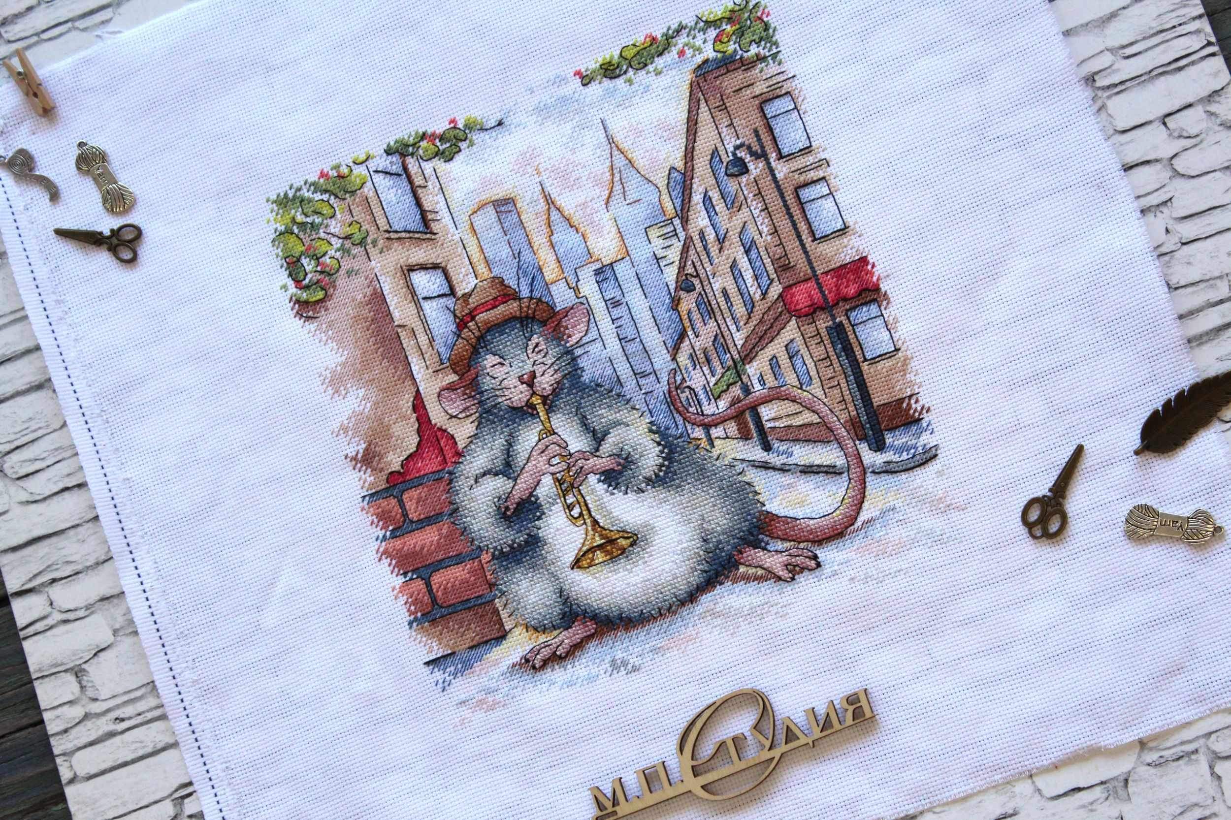 Street Jazz SNV-698 Counted Cross Stitch Kit featuring 29 colorful threads and 18 count AIDA canvas.