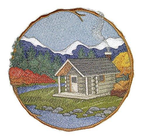 Walk In Woods Cabin embroidered patch showcasing intricate design and vibrant colors, perfect for iron-on or sewing applications.