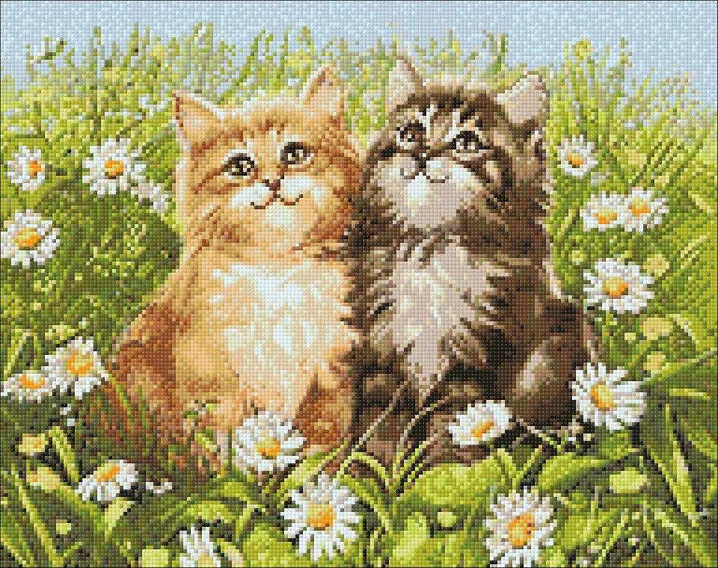 Summer Kittens Crafting Spark Diamond kit with colorful square rhinestones and tools for diamond painting.