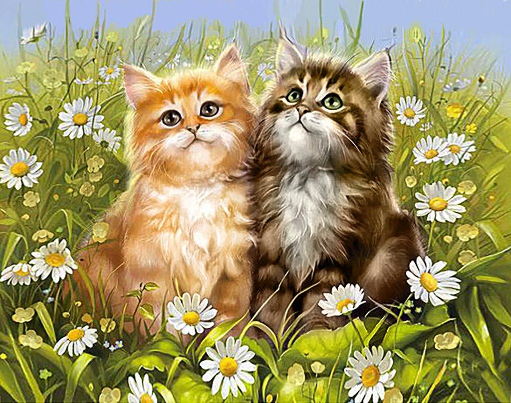 Summer Kittens Crafting Spark Diamond kit with colorful square rhinestones and tools for diamond painting.