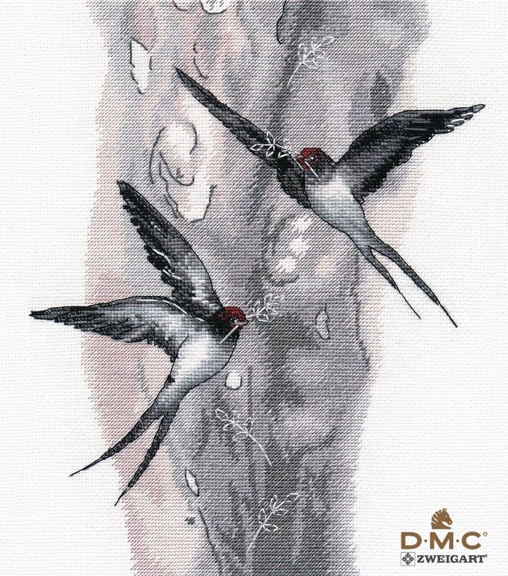 Swallows 1408 Counted Cross Stitch Kit featuring vibrant threads and Zweigart canvas.