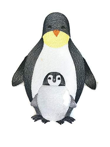 Sweet Snuggling Penguins embroidered patch featuring two cute penguins in a cozy embrace, ideal for iron-on or sewing applications.