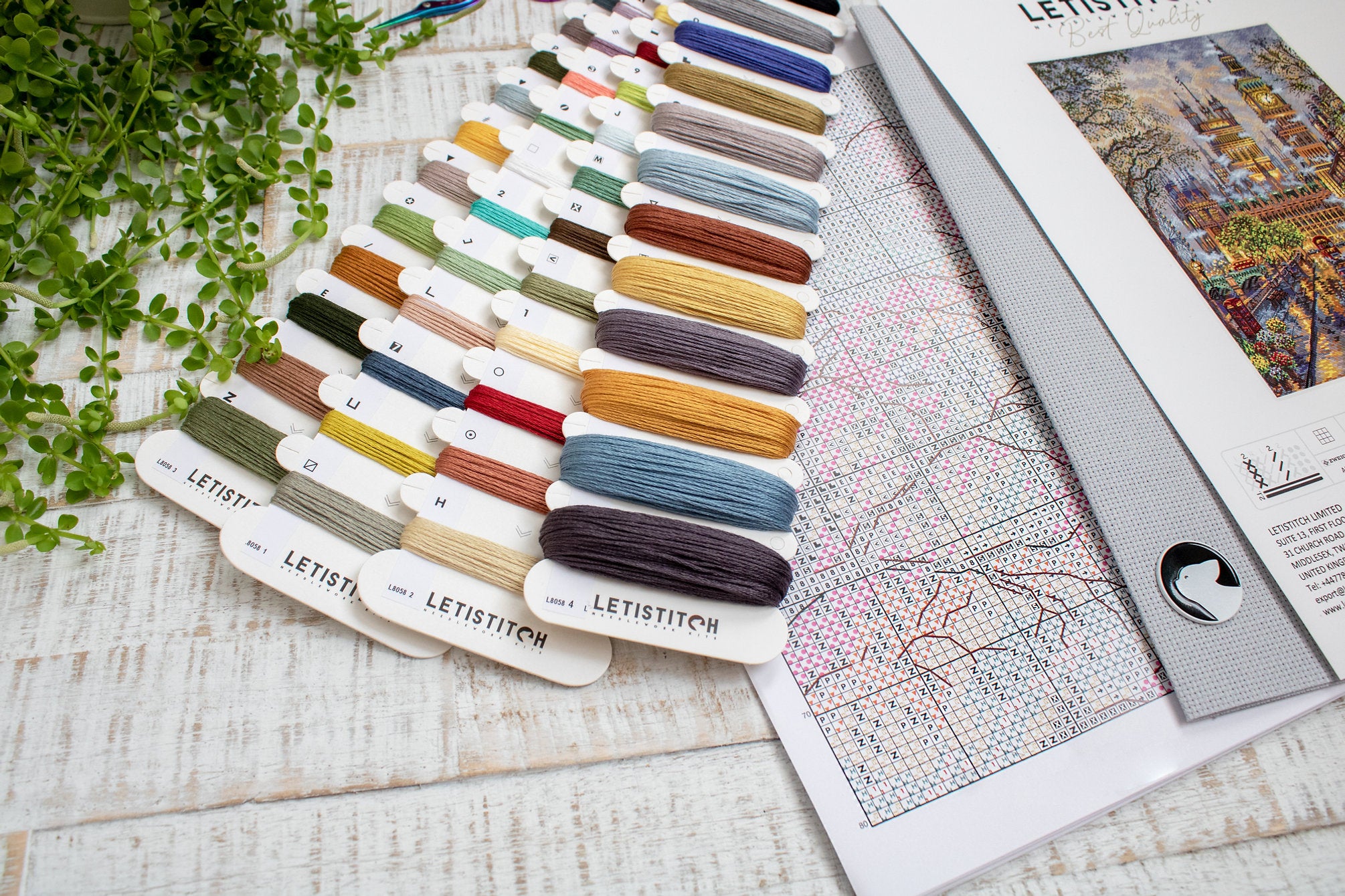 The Palace L8058 Counted Cross Stitch Kit featuring vibrant Anchor threads, Zw.Aida canvas, and included needle and instructions.