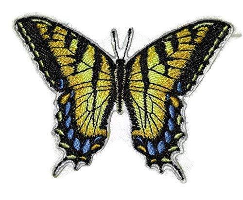 Tiger Swallowtail butterfly embroidered patch, featuring vibrant colors and intricate details, suitable for iron-on or sew-on applications.