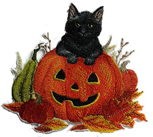 Too Cute to Spook Kitten embroidered patch featuring a playful kitten design, perfect for iron-on or sewing applications.