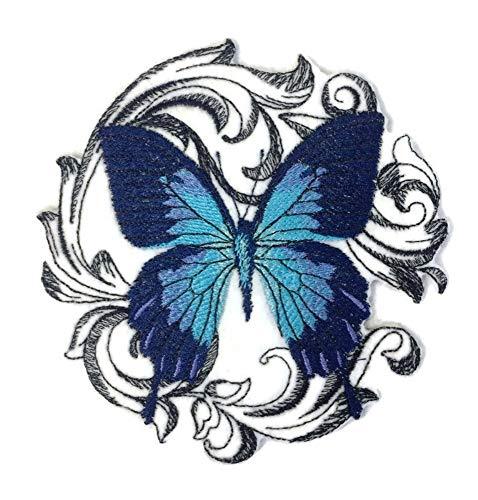 Ulysses Swallowtail embroidered patch featuring intricate baroque design, suitable for iron-on or sew-on applications.