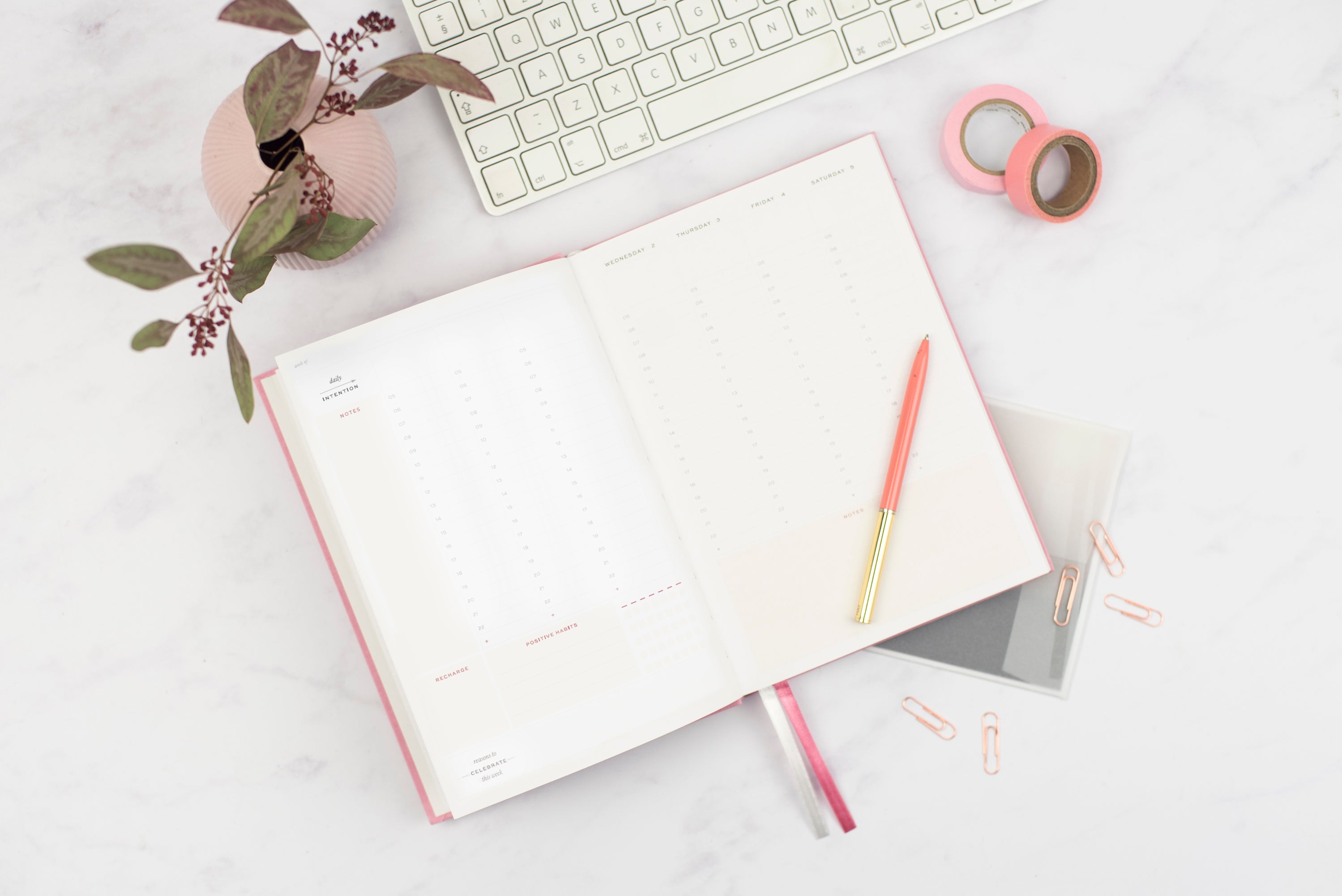 Undated Weekly Ponderlily Planner in Cayenne, featuring an elegant design with eco-conscious materials and flexible planning options.