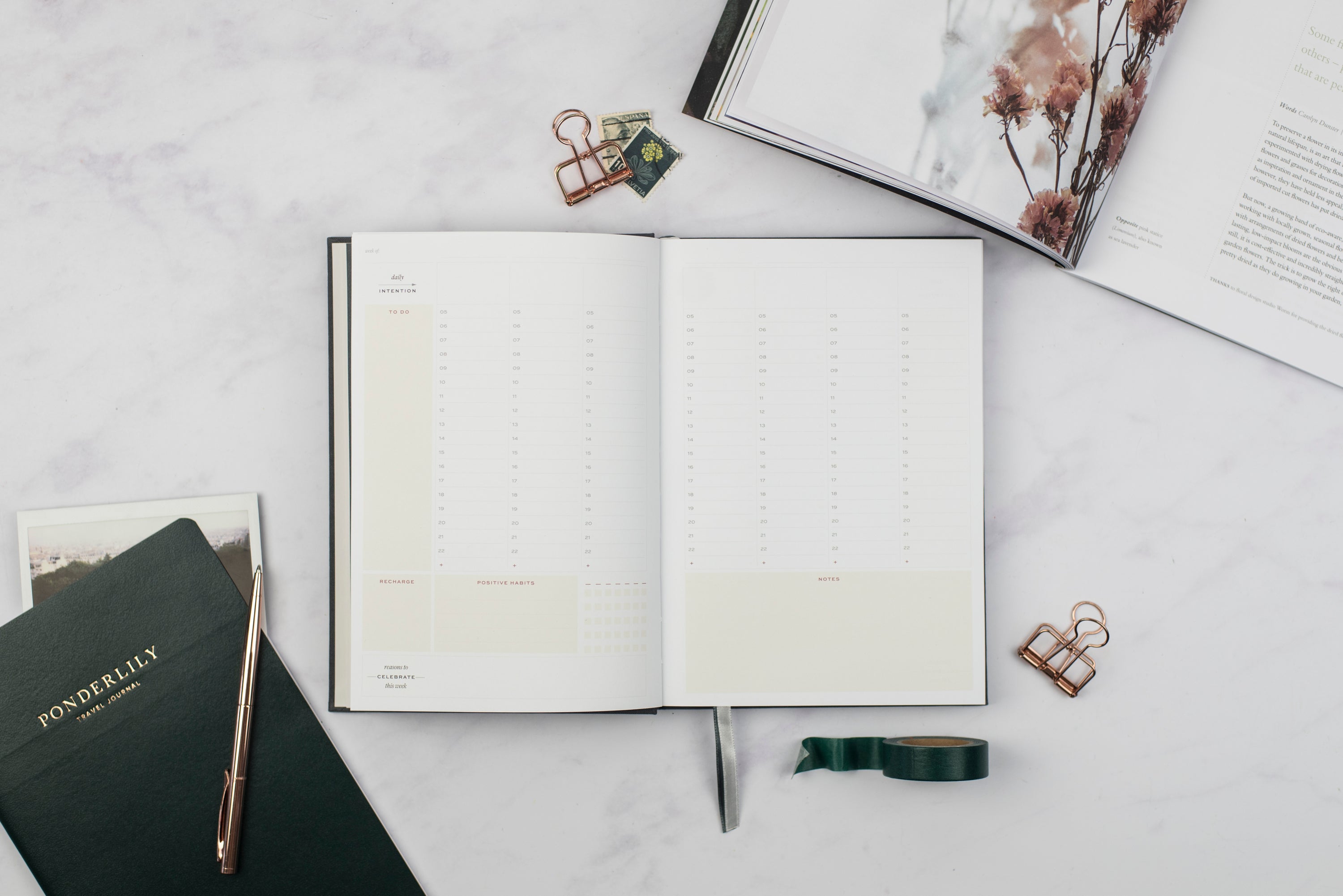 Undated Weekly Ponderlily Planner in Cayenne, featuring an elegant design with eco-conscious materials and flexible planning options.
