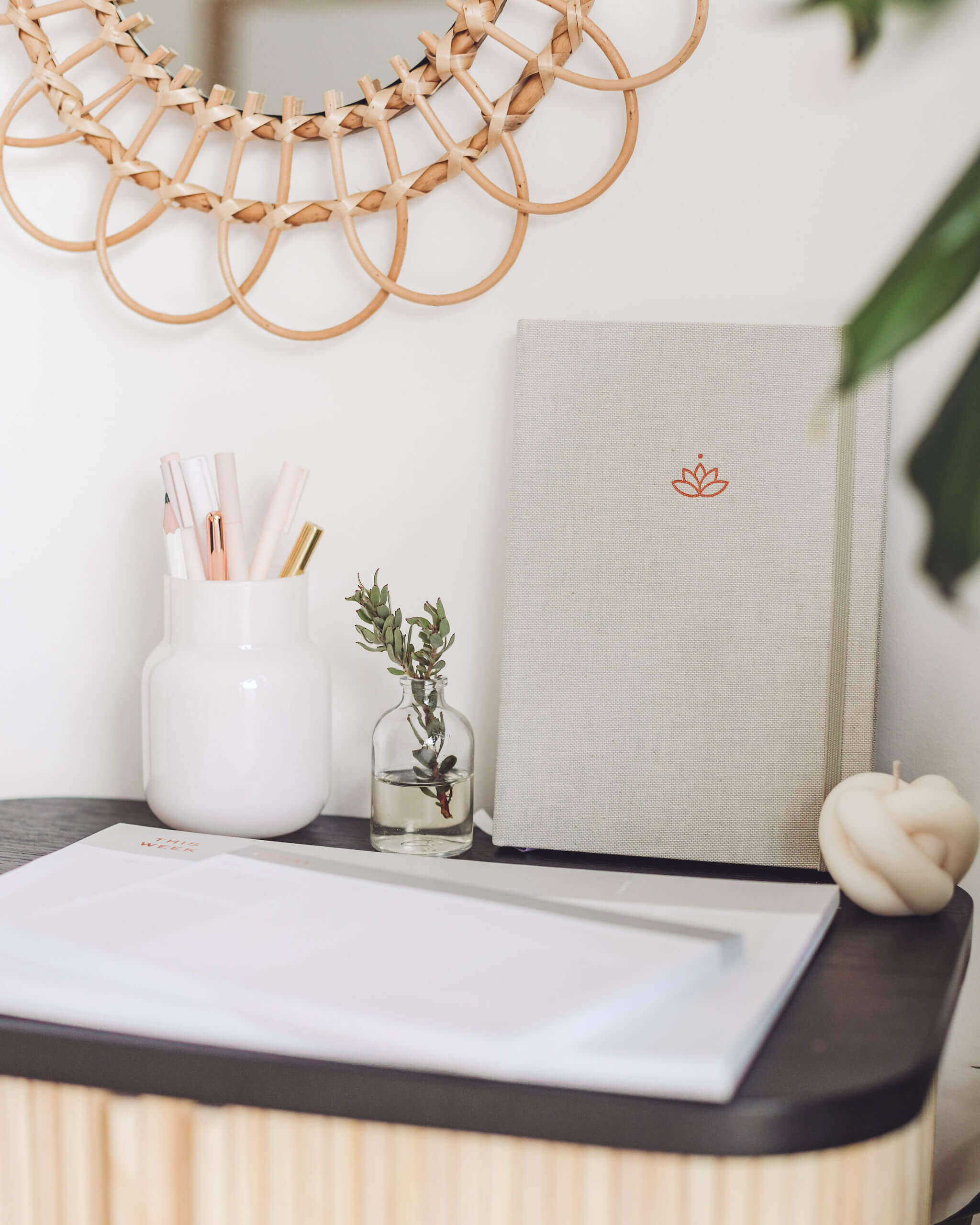 Undated Weekly Ponderlily Planner in Linen with elegant design and eco-friendly materials, featuring a pocket and perforated pages.