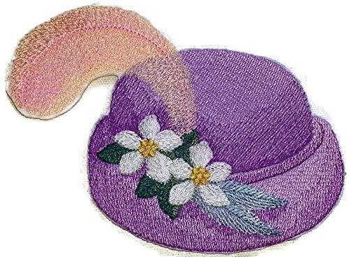 Victorian Plumed Hat embroidered patch showcasing intricate design and vibrant colors on a cotton base.