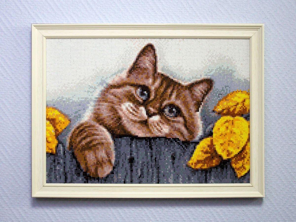 Village Cat CS205 diamond painting kit with square acrylic diamonds and self-adhesive canvas.