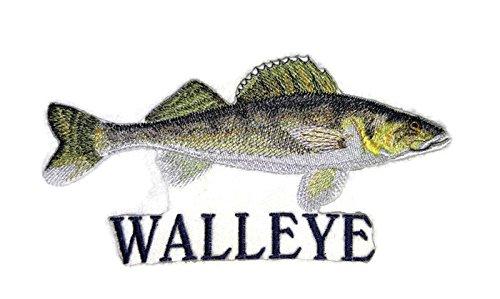 Embroidered Walleye Fish patch with customizable name, measuring 6.86" x 3.7", suitable for iron-on or sew-on application.