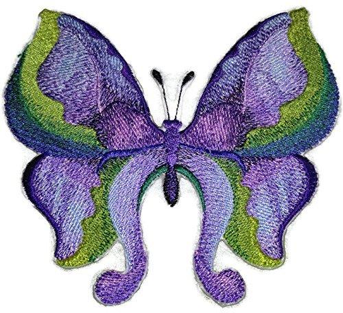 Custom Watercolor Iris Butterfly embroidery patch showcasing vibrant colors and intricate design on a cotton base.