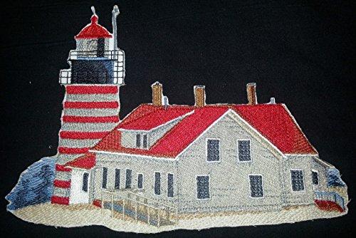 West Quoddy Lighthouse embroidered patch showcasing intricate details and vibrant colors, perfect for iron-on or sewing applications.