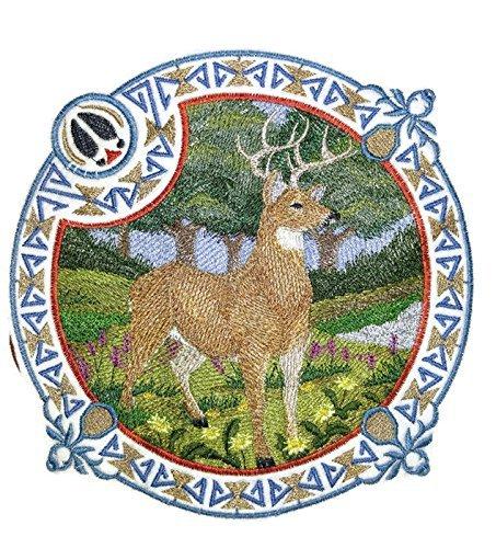 White Tailed Buck Shield embroidered patch, featuring intricate details and vibrant colors, measuring 7 inches by 7 inches.