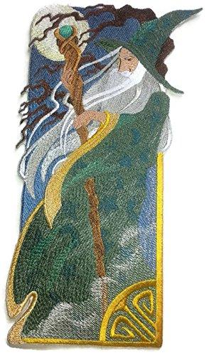 Windy Wizard embroidered iron-on patch featuring intricate designs and vibrant colors on a cotton base, ideal for clothing customization.