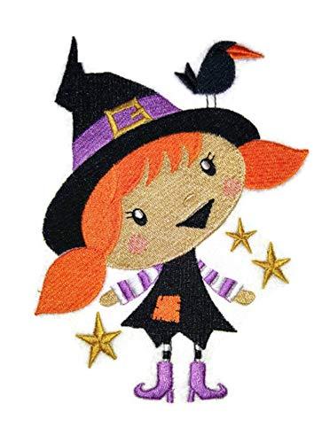 Winnifred Witch and Crow embroidered patch featuring intricate details and vibrant colors, perfect for iron-on or sewing applications.