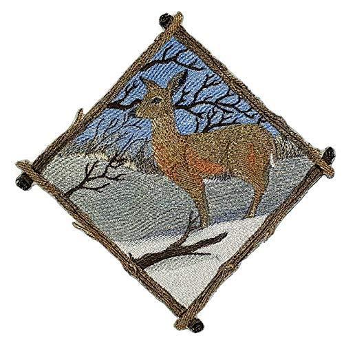 Winter Deer Diamond embroidered patch on a cotton base, showcasing intricate design and vibrant colors, perfect for winter garments.