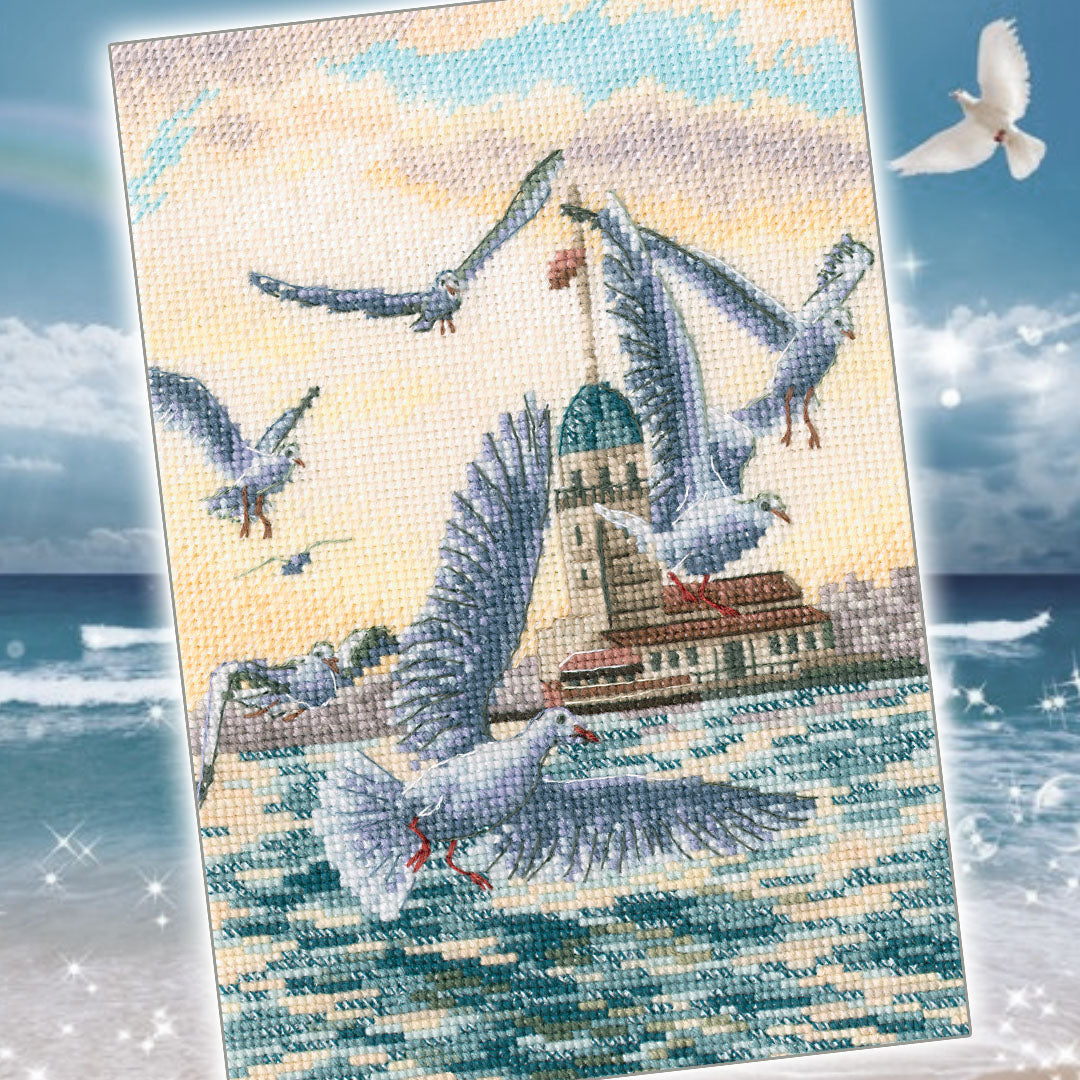 M851 Counted Cross Stitch Kit featuring Aida canvas, DMC threads, and a detailed chart for stitching.