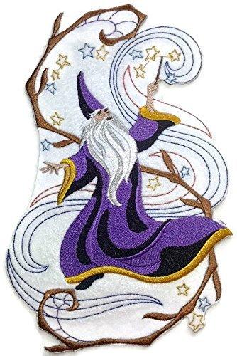 Wizard In Fantasy Garden embroidered patch featuring vibrant colors and intricate design, ideal for iron-on or sewing applications.