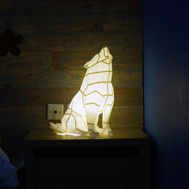 A beautifully crafted Wolf 3D Paper Model Lamp showcasing intricate details and a unique design, perfect for home or office decor.