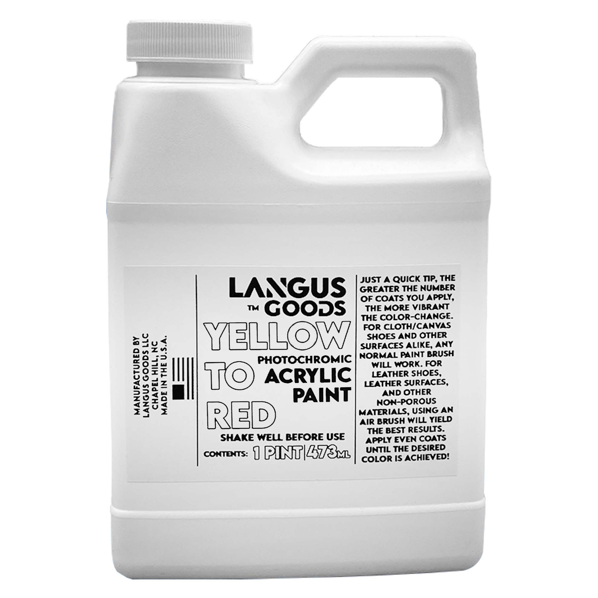 Yellow to Red Photochromic Fabric & Airbrush Paint in a bottle, showcasing its vibrant color and unique properties.