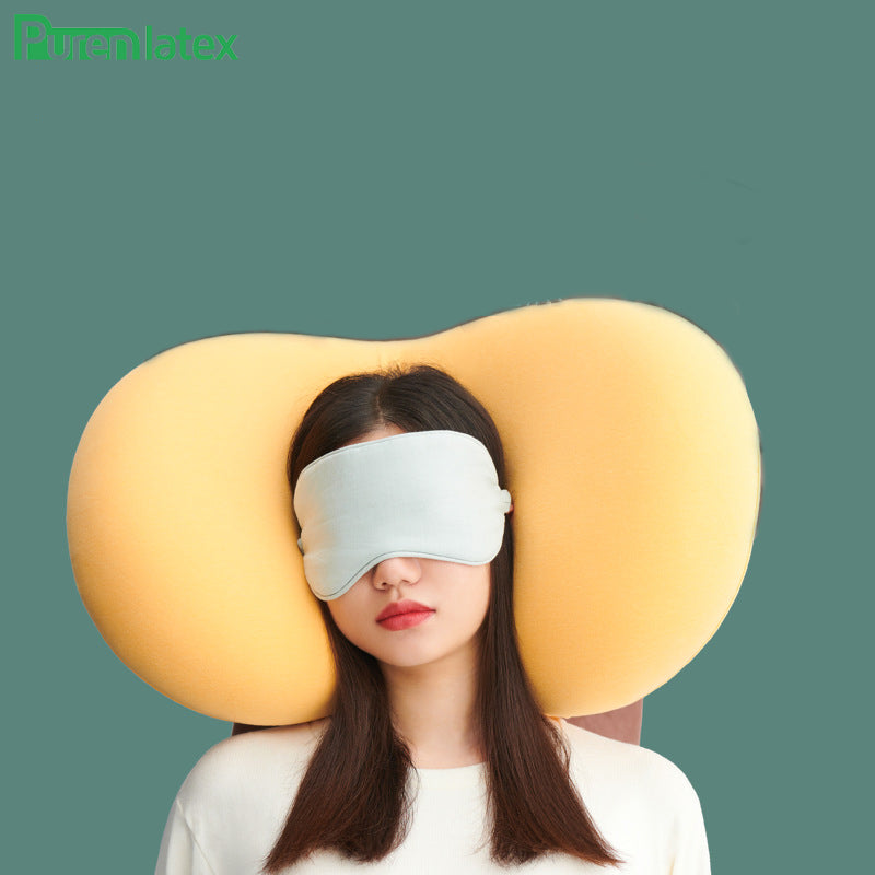 3D Neck Pillow made of memory foam with a soft yellow cotton cover, designed for travel comfort and support.
