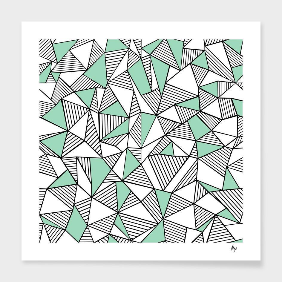 Ab Lines With Mint Blocks Cushion, 16x16 inches, featuring a stylish mint block design on 100% spun polyester fabric with a concealed zipper.