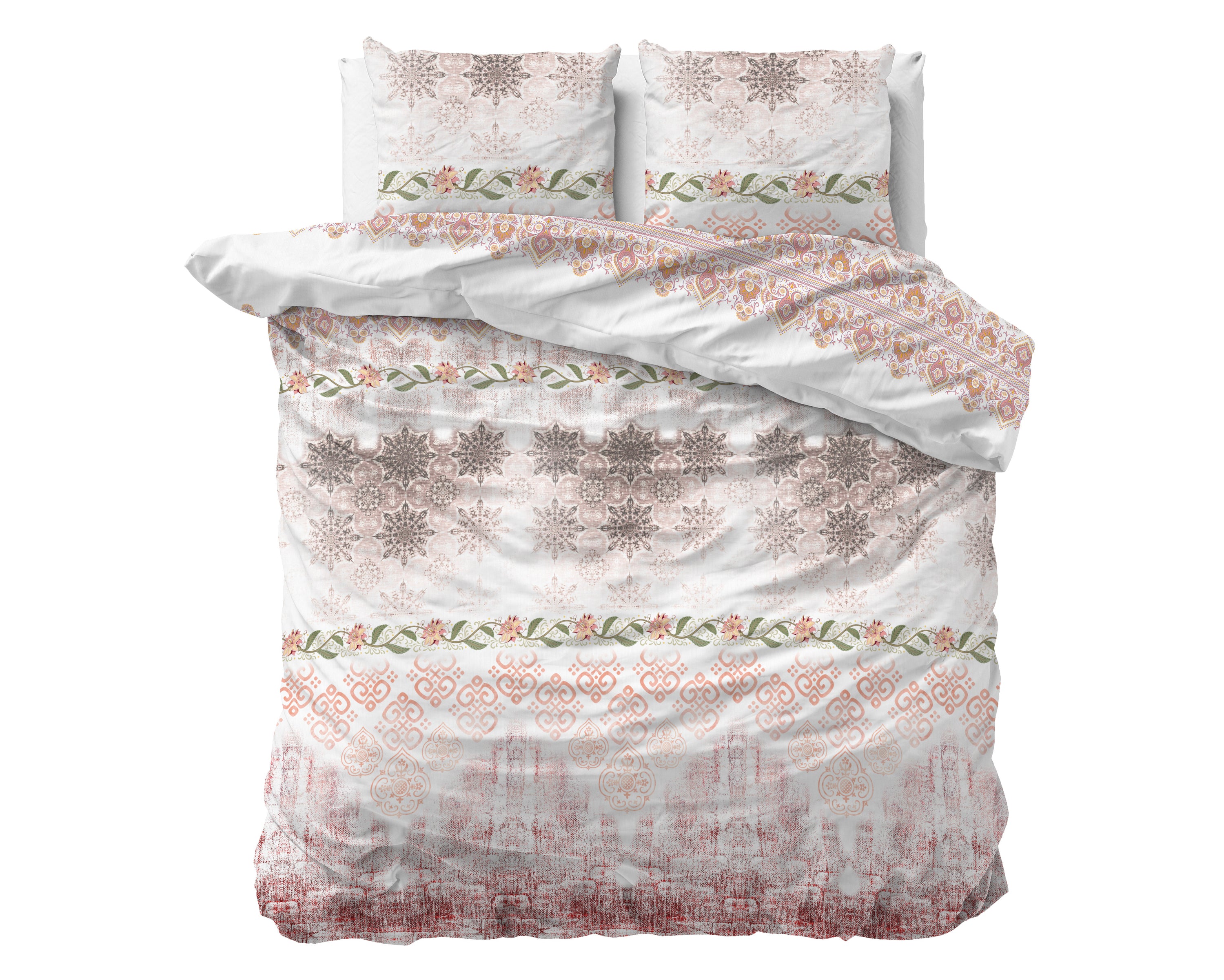 Vaaleanpunainen Andrea pussilakanasetti, koko 200 x 220 cm, sisältää kaksi tyynyliinaa, valmistettu puuvillasta ja mikroperkaalista.