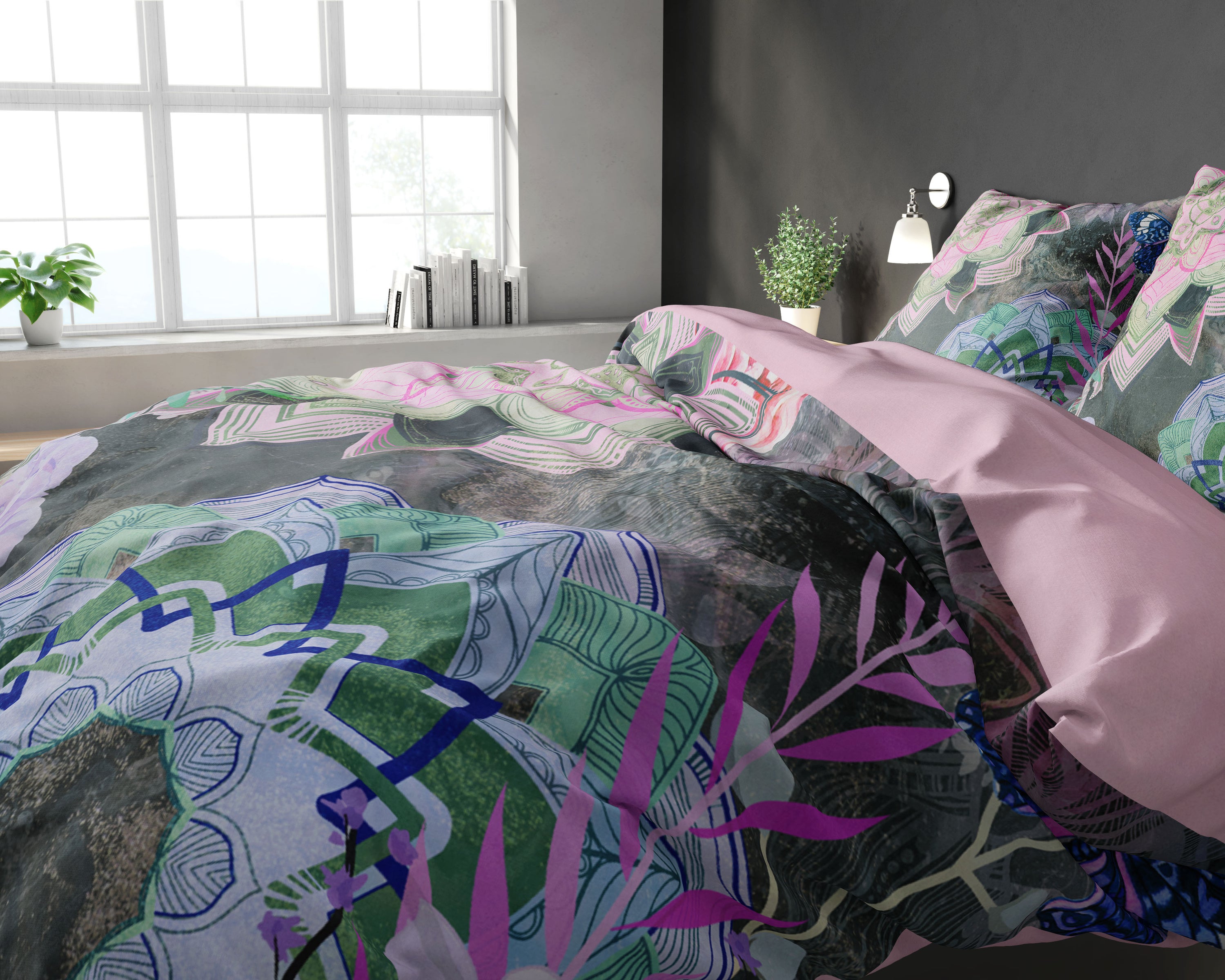 Ayse 240 x 220 pussilakanasetti, monivärinen, pehmeä puuvilla ja mikroperkaali, sisältää kaksi tyynyliinaa.