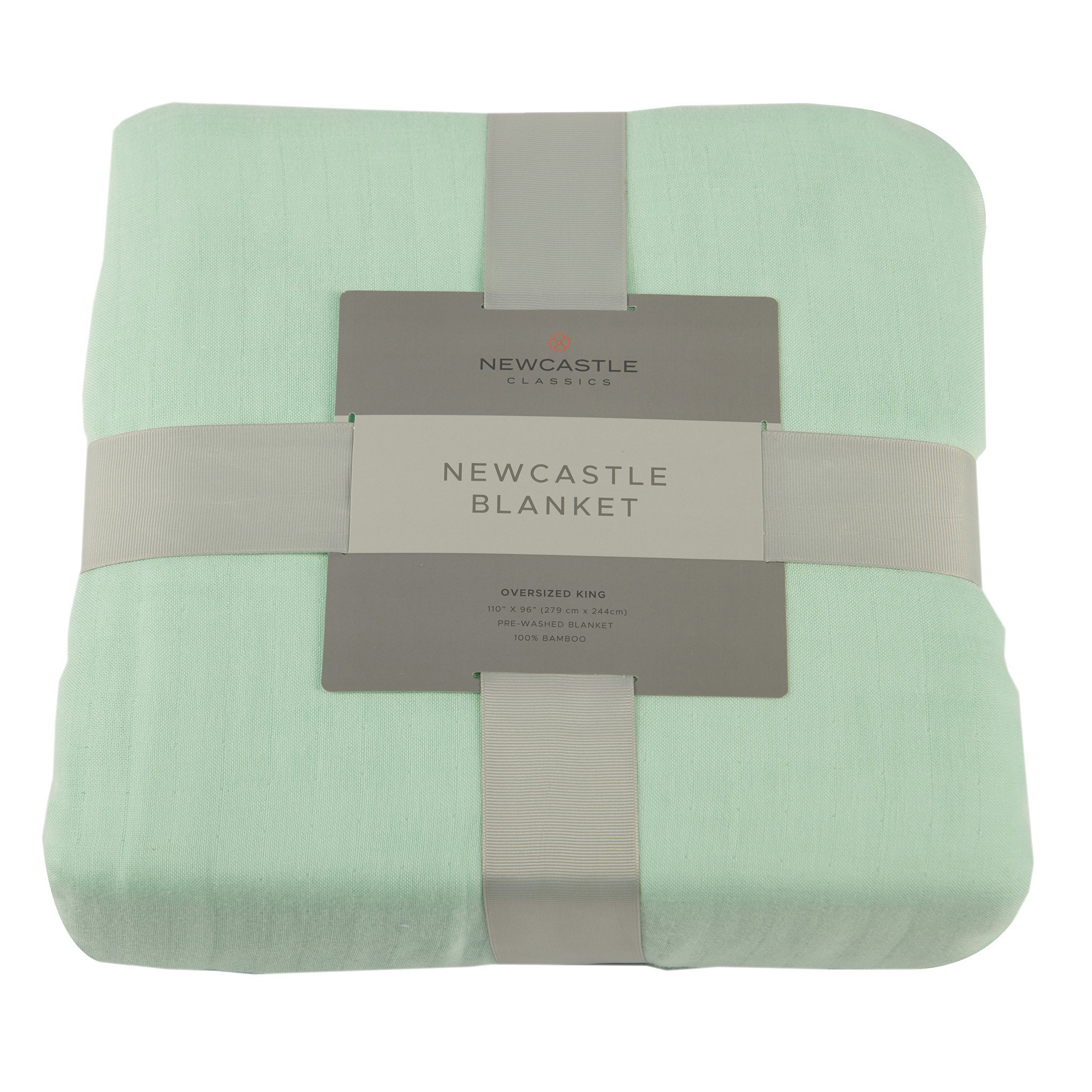 Oversized twin bamboo blanket in seafoam green, showcasing its soft texture and generous size, perfect for cozying up or layering.