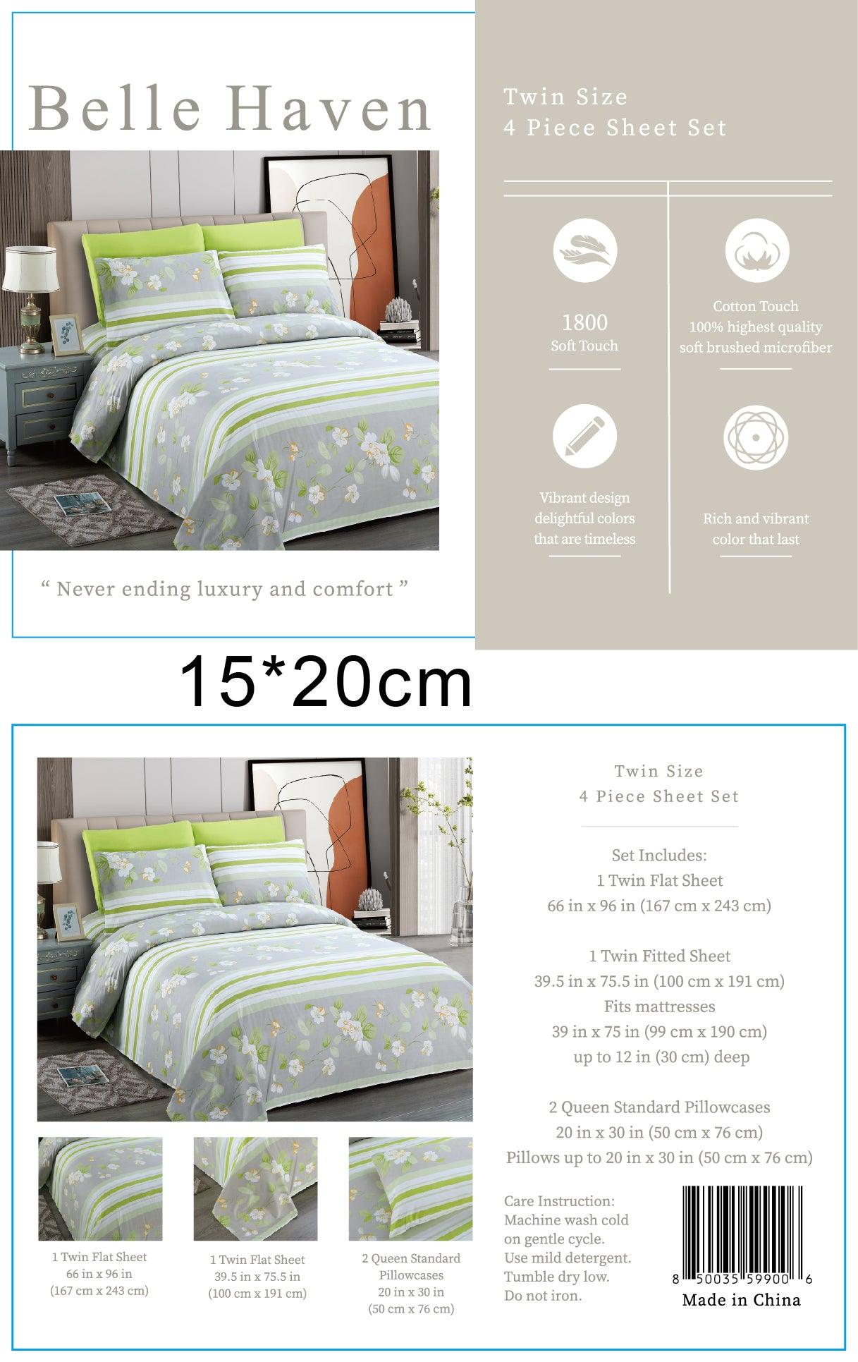Belle Haven 6 Piece Sheet Set featuring vibrant colors and unique designs, includes flat sheet, fitted sheet, and four pillowcases.