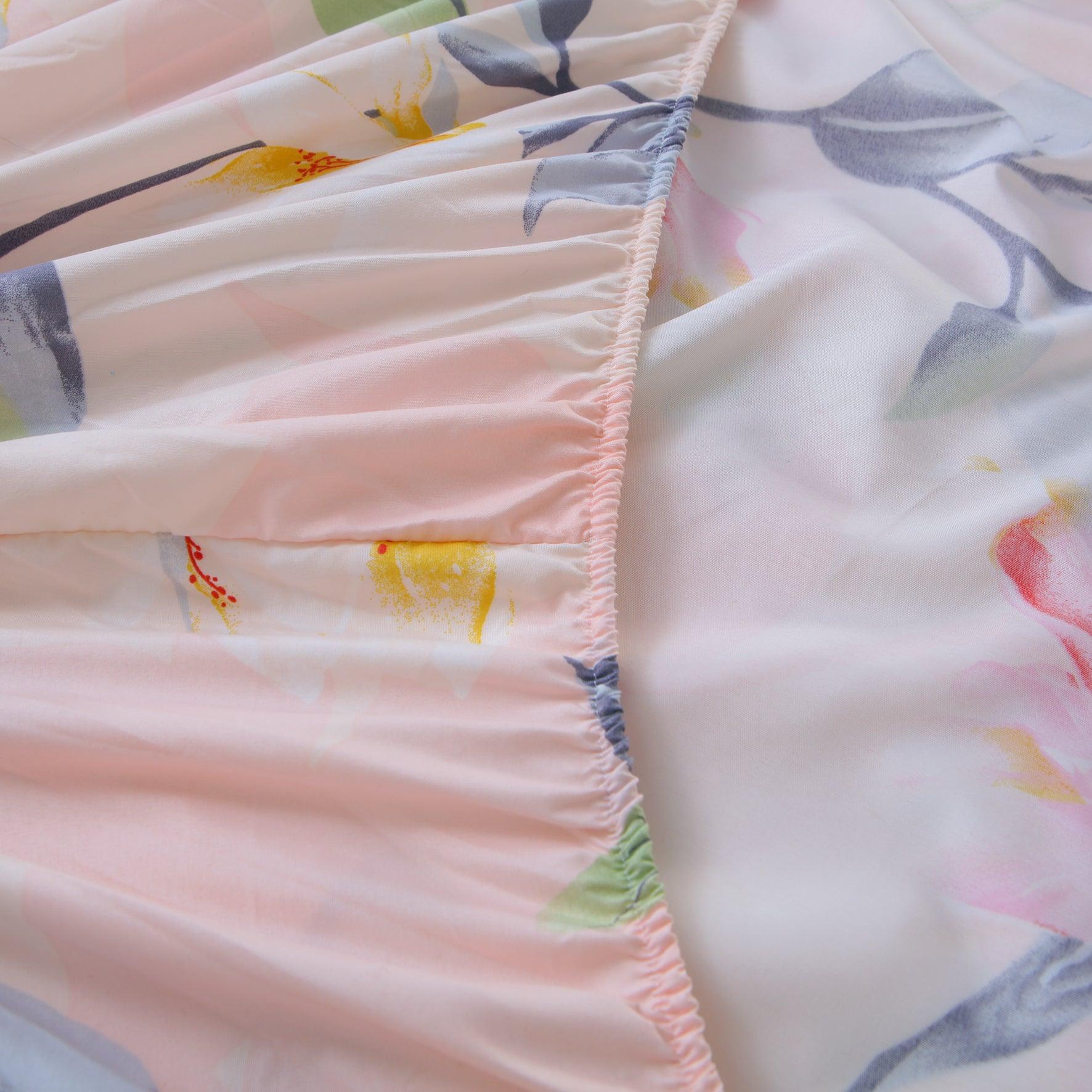 Belle Haven 6 Piece Sheet Set featuring vibrant colors and unique designs, includes flat sheet, fitted sheet, and four pillowcases.