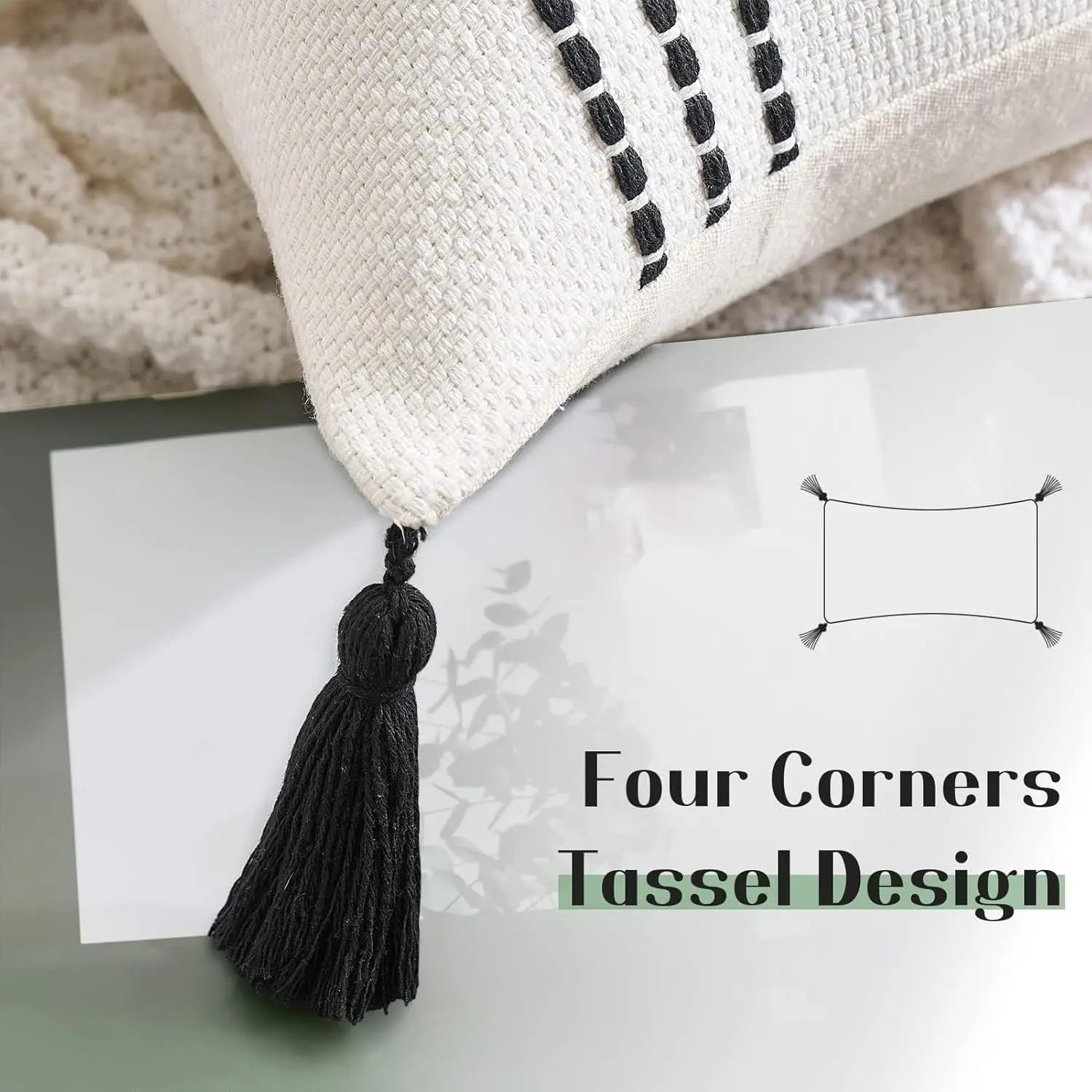 Boho Striped Tassels Cushion Cover featuring a striped design and decorative tassels, made from soft cotton material.