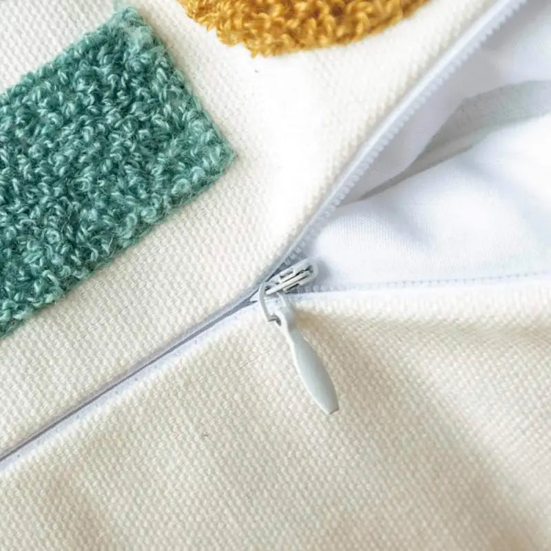 Colorful Boho Tufted Throw Pillow Case with intricate patterns, perfect for home decor.