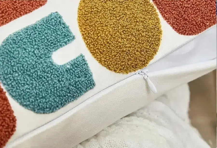 Colorful Boho Tufted Throw Pillow Case with intricate patterns, perfect for home decor.