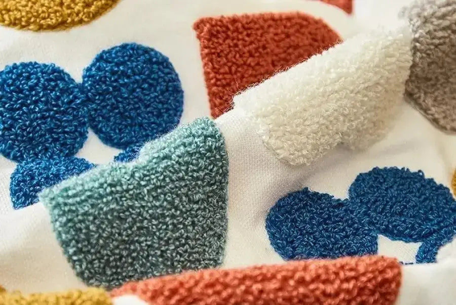 Colorful Boho Tufted Throw Pillow Case with intricate patterns, perfect for home decor.