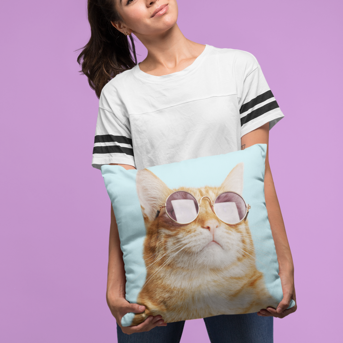 Cat is Always Right Square Pillow featuring a humorous design, double-sided print, and concealed zipper, perfect for cat lovers.