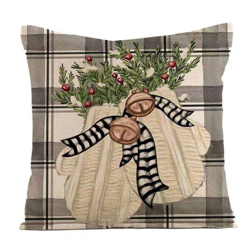 Christmas Pillow Cover featuring a snowman and elk design, perfect for holiday decor.