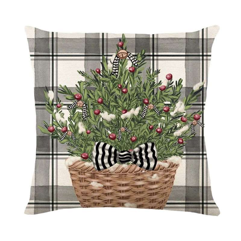 Christmas Pillow Cover featuring a snowman and elk design, perfect for holiday decor.
