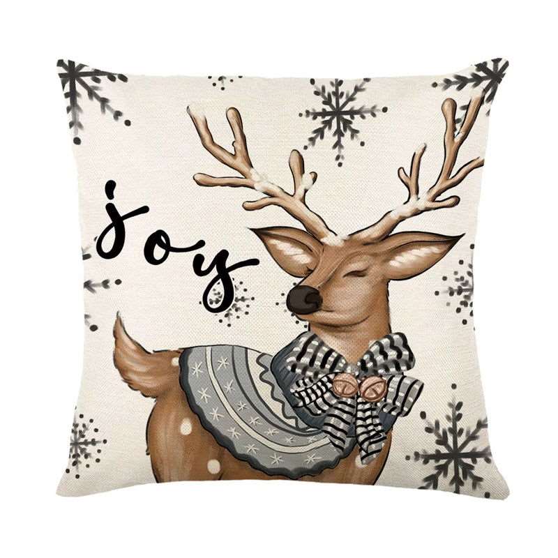 Christmas Pillow Cover featuring a snowman and elk design, perfect for holiday decor.