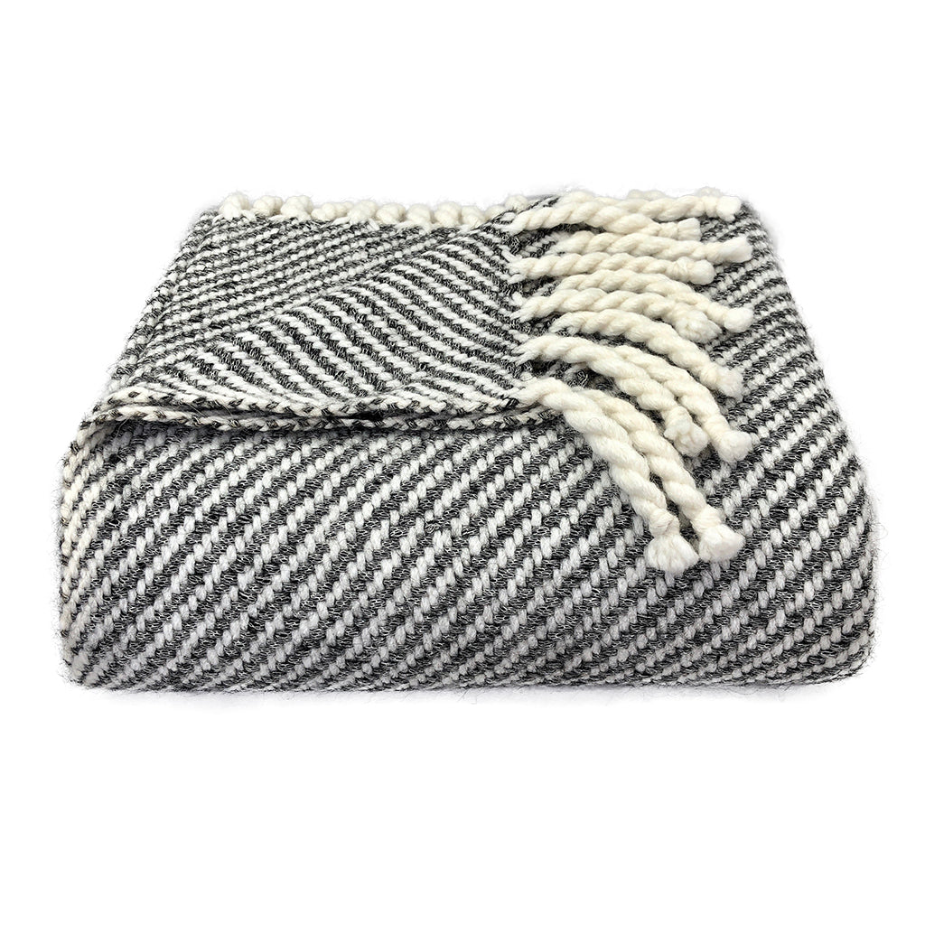 Chunky Black Stripe Alpaca Throw showcasing luxurious texture and classic design, perfect for cozying up on a sofa or bed.