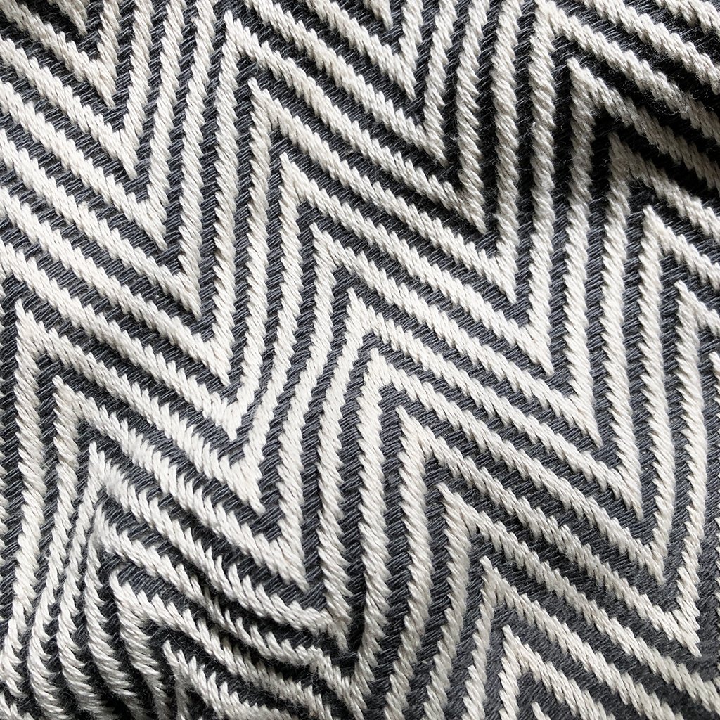 A cozy Chunky Chevron Turkish Throw featuring an intricate chevron pattern and hand-knotted fringe, perfect for home decor.