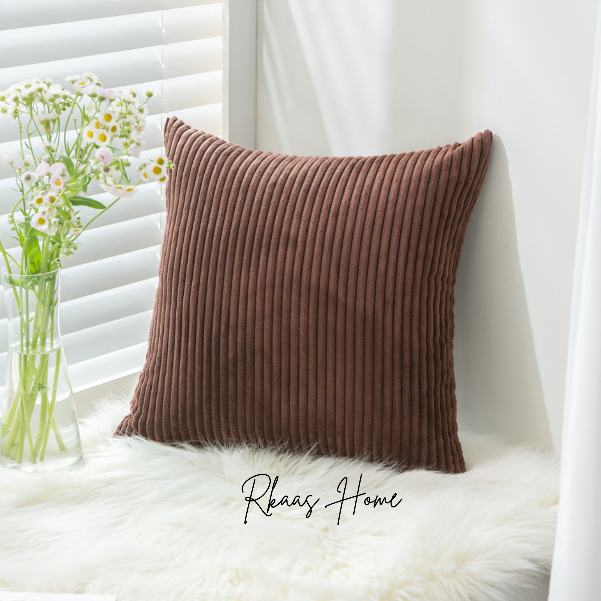 A set of colorful corduroy cushion covers in various sizes, showcasing a striped pattern, perfect for home decor.