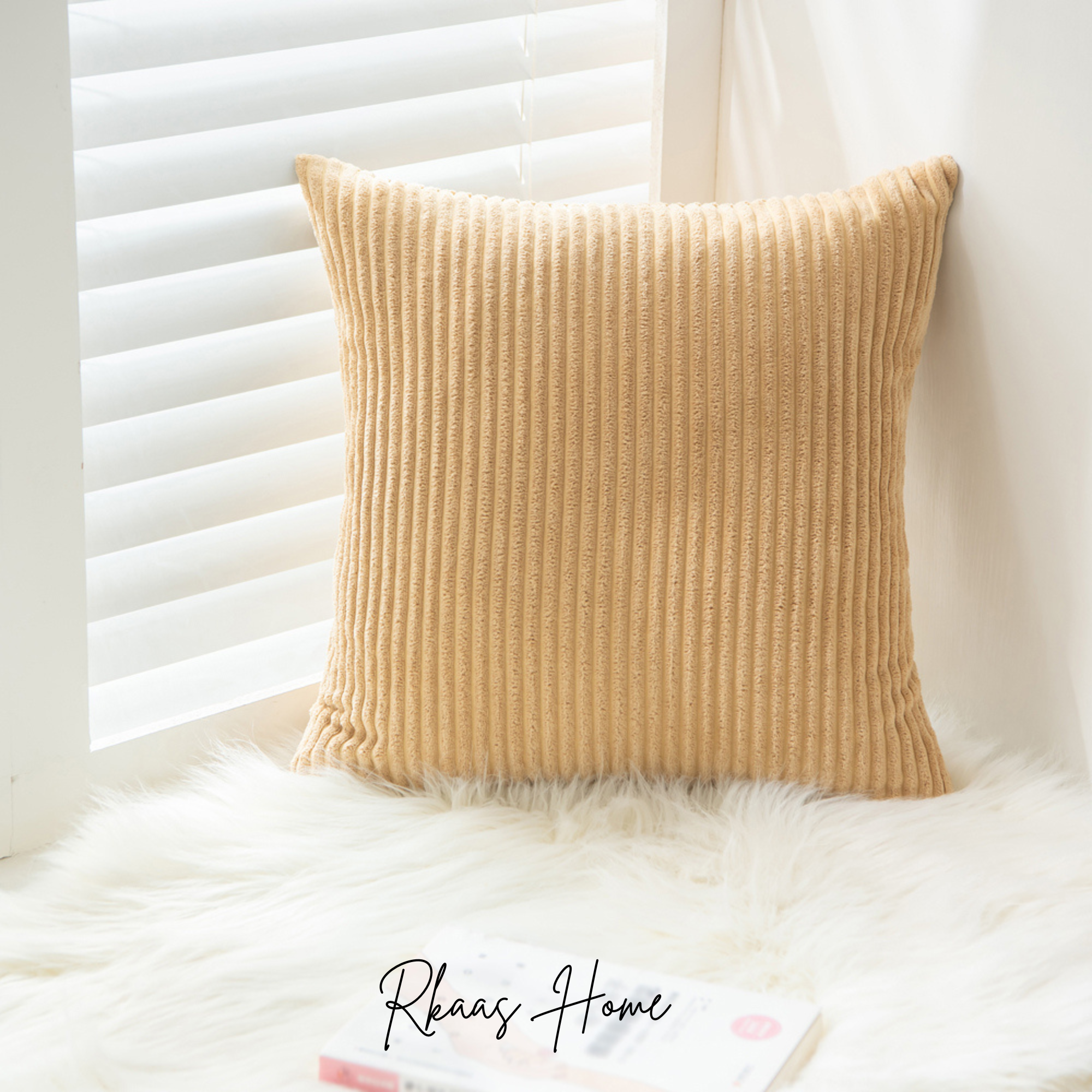 A set of colorful corduroy cushion covers in various sizes, showcasing a striped pattern, perfect for home decor.