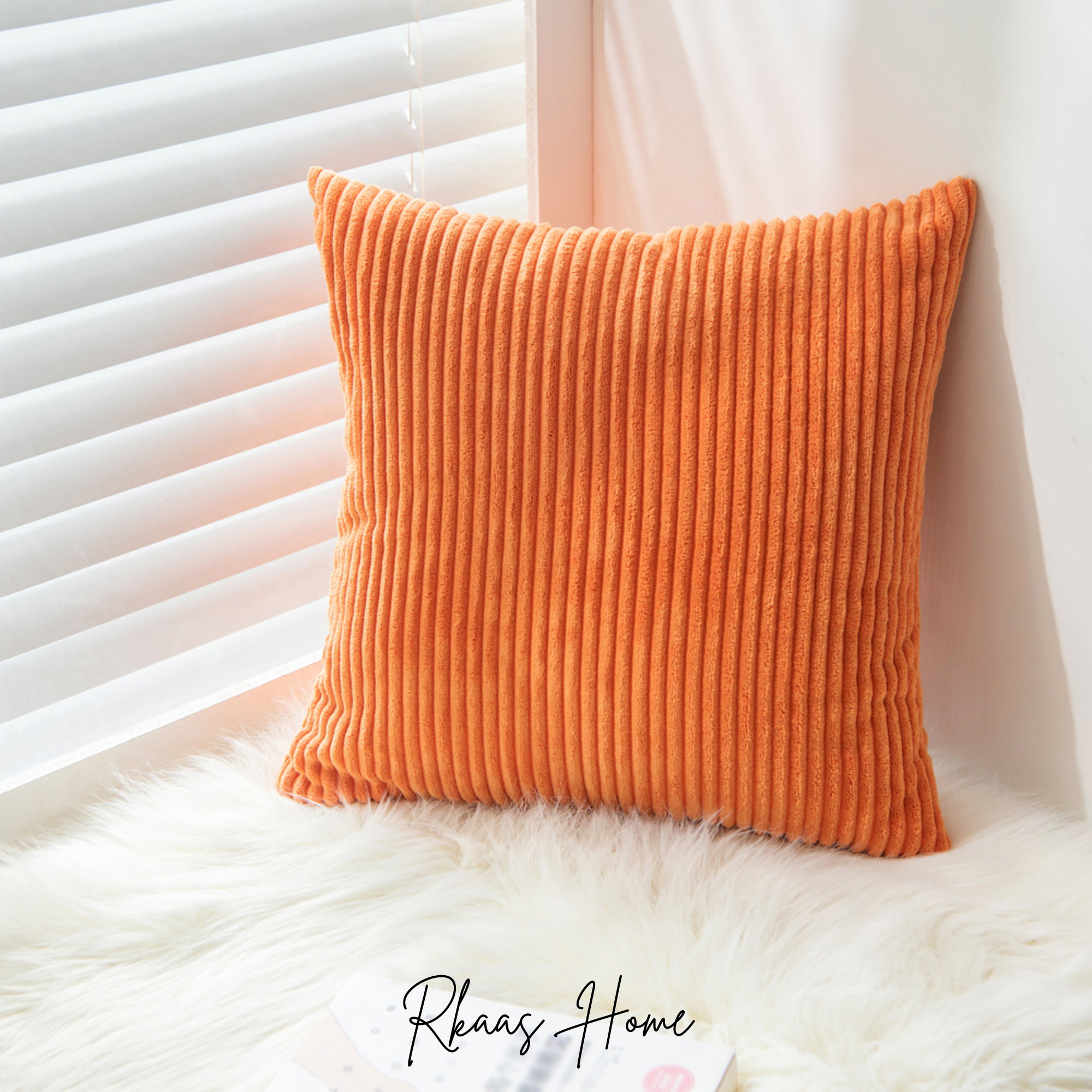 A set of colorful corduroy cushion covers in various sizes, showcasing a striped pattern, perfect for home decor.