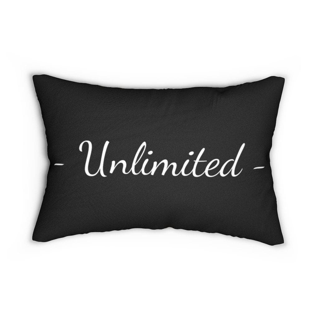 Beige and black decorative lumbar throw pillow featuring unlimited word art design, made of spun-polyester fabric with concealed zipper.