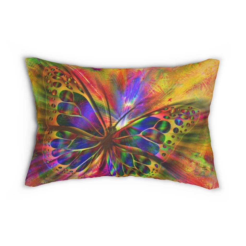 Decorative lumbar throw pillow featuring a vibrant purple butterfly design on a spun-polyester fabric, showcasing elegance and comfort.